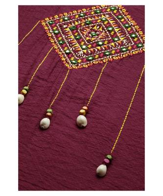Maroon Hand Embroidered Mirror Work Kurta with Trousers & Bandhani Dupatta 5