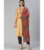 Beige Hand Embroidered Mirror Work Kurta with Trousers & Bandhani Dupatta