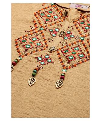 Beige Hand Embroidered Mirror Work Kurta with Trousers & Bandhani Dupatta 5