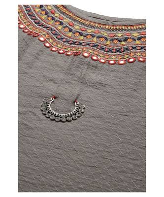 Grey Hand Embroidered Mirror Work Kurta with Trousers & Bandhani Dupatta 5