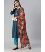 Navy Blue Hand Embroidered Kurta with Trousers & Bandhani Dupatta
