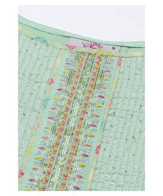Women Green Ethnic Motifs Pure Silk Crochet Work Kurta with Trousers & Dupatta 5