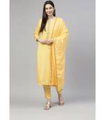 Women Yellow Ethnic Motifs Pure Silk Crochet Work Kurta with Trousers & Dupatta