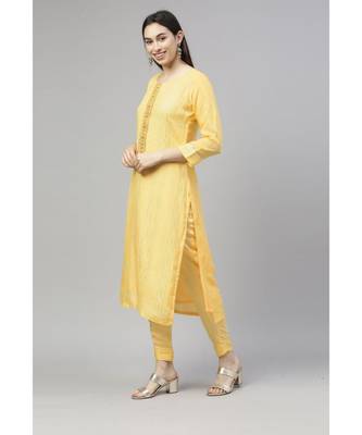 Women Yellow Ethnic Motifs Pure Silk Crochet Work Kurta with Trousers & Dupatta 4