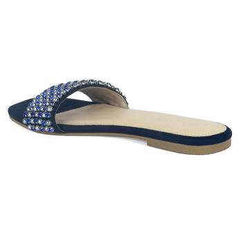 Flat Slides in Suede with Beaded Straps in Blue 3