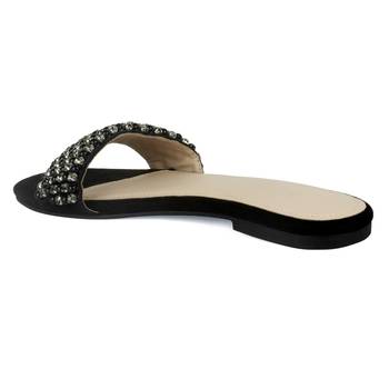 Flat Slides in Suede with Beaded Straps in Black 3