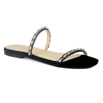 Classic Embellished Flat Slides in Black 1