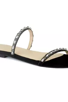 Classic Embellished Flat Slides in Black