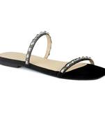 Classic Embellished Flat Slides in Black