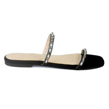 Classic Embellished Flat Slides in Black 2