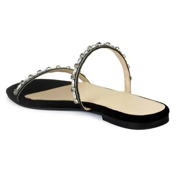 Classic Embellished Flat Slides in Black 3