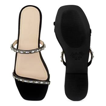Classic Embellished Flat Slides in Black 5