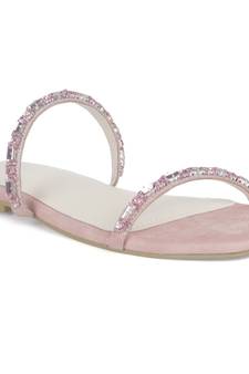 Classic Embellished Flat Slides in Blush