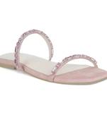 Classic Embellished Flat Slides in Blush