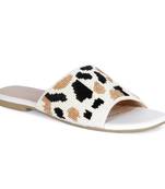 Beaded Satin Strap Flat Slides in White