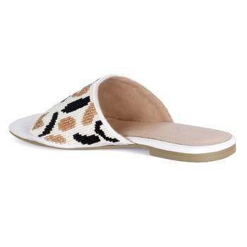 Beaded Satin Strap Flat Slides in White 3