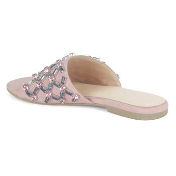 Embellished Broad Strap Flat Slides in Blush 3