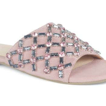 Embellished Broad Strap Flat Slides in Blush 4