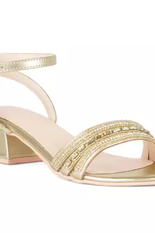 Handcrafted Studded Block Heeled Sandals in Gold