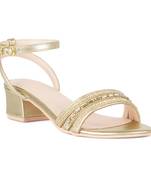 Handcrafted Studded Block Heeled Sandals in Gold