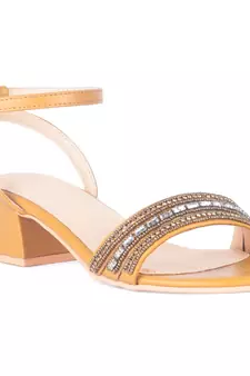 Handcrafted Studded Block Heeled Sandals in Mustard