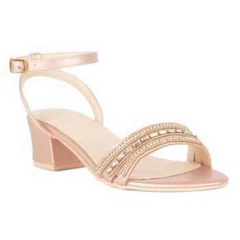 Handcrafted Studded Block Heeled Sandals in Rose Gold 1
