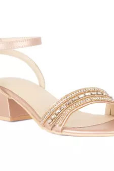 Handcrafted Studded Block Heeled Sandals in Rose Gold