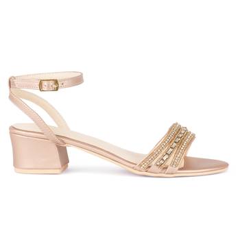 Handcrafted Studded Block Heeled Sandals in Rose Gold 2