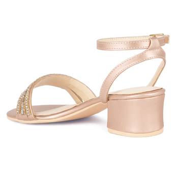 Handcrafted Studded Block Heeled Sandals in Rose Gold 3