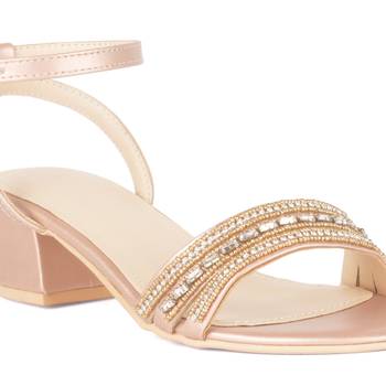 Handcrafted Studded Block Heeled Sandals in Rose Gold 4