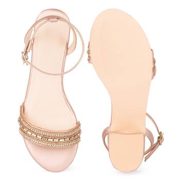 Handcrafted Studded Block Heeled Sandals in Rose Gold 5