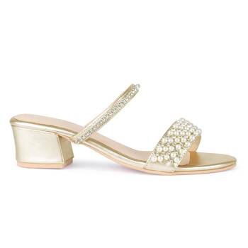 Handcrafted Embellished Sandals in Gold 2