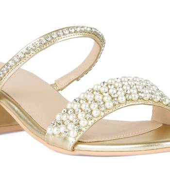 Handcrafted Embellished Sandals in Gold 4