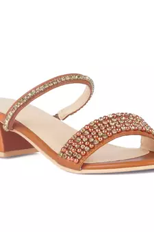 Handcrafted Embellished Sandals in Tan