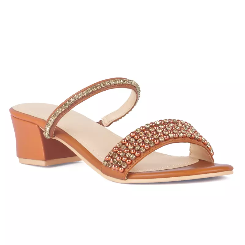 Handcrafted Embellished Sandals in Tan