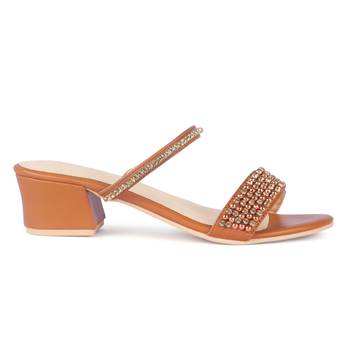 Handcrafted Embellished Sandals in Tan 2