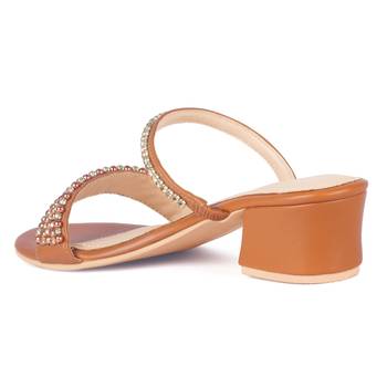Handcrafted Embellished Sandals in Tan 3