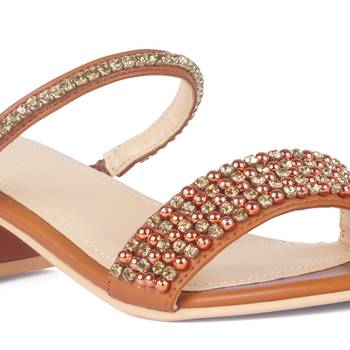 Handcrafted Embellished Sandals in Tan 4