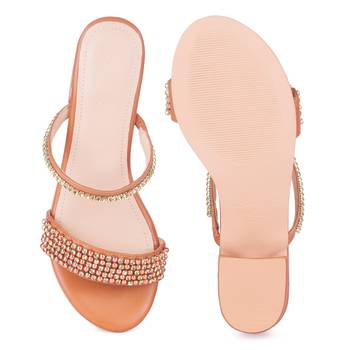Handcrafted Embellished Sandals in Tan 5