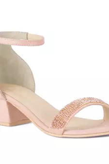 Blush Crystal Lined Slingback Block Heel Sandal