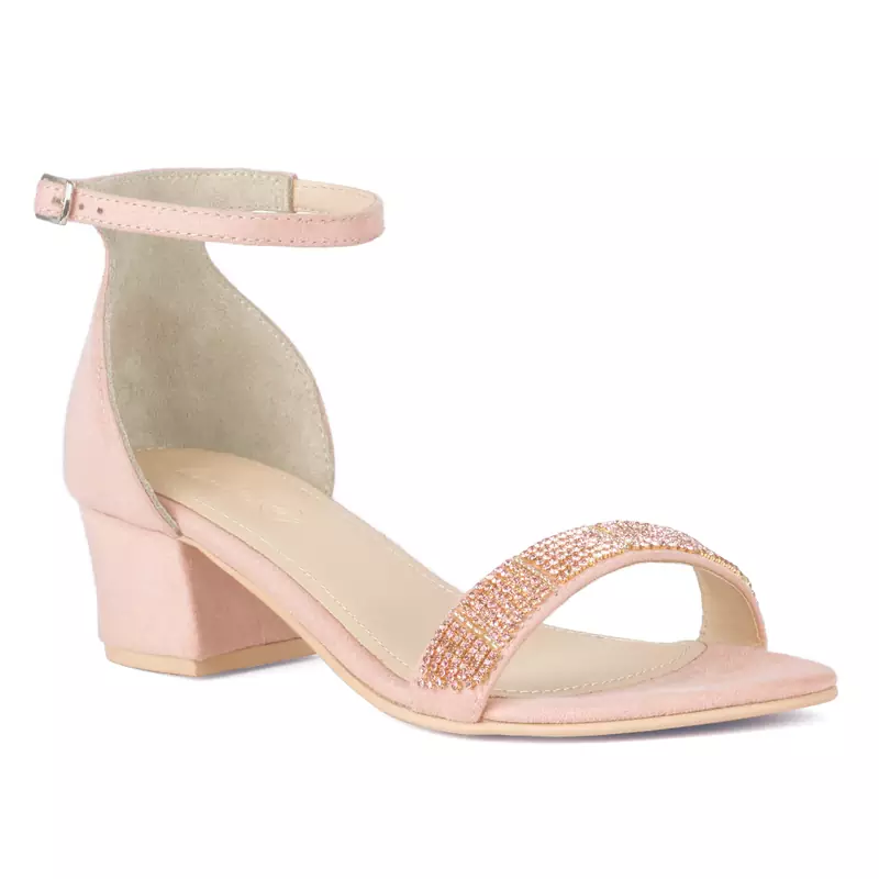 Blush Crystal Lined Slingback Block Heel Sandal
