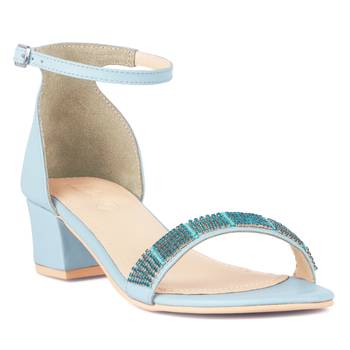 Blue Crystal Lined Slingback Block Heel Sandal 1