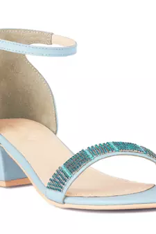 Blue Crystal Lined Slingback Block Heel Sandal