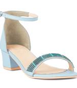 Blue Crystal Lined Slingback Block Heel Sandal