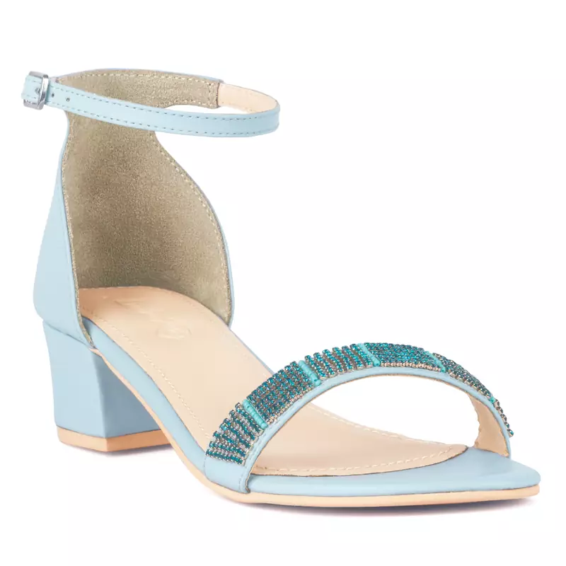 Blue Crystal Lined Slingback Block Heel Sandal