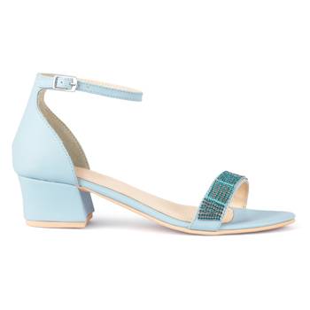 Blue Crystal Lined Slingback Block Heel Sandal 2