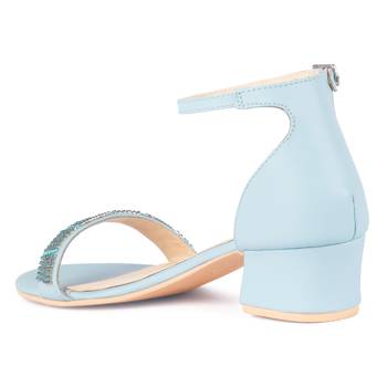 Blue Crystal Lined Slingback Block Heel Sandal 3