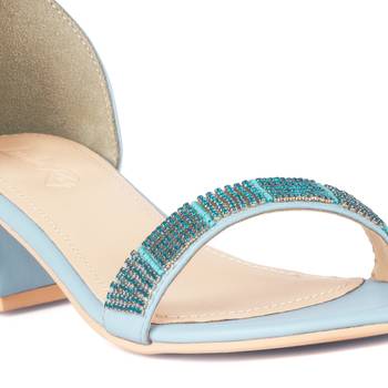 Blue Crystal Lined Slingback Block Heel Sandal 4