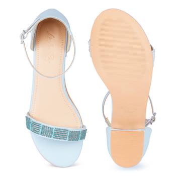 Blue Crystal Lined Slingback Block Heel Sandal 5