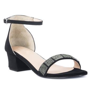 Black Crystal Lined Slingback Block Heel Sandal 1